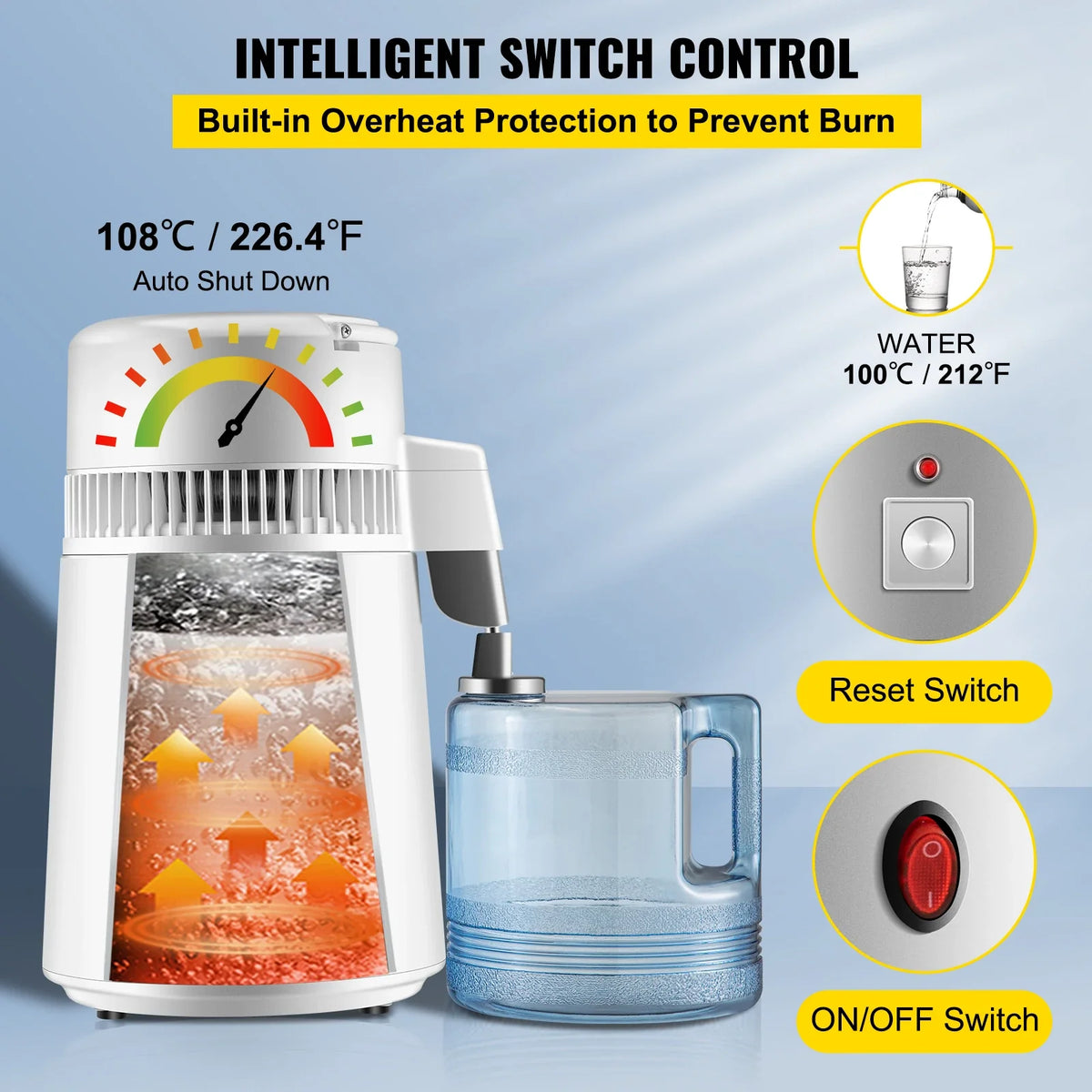 4L Water Distiller Purifier Filter Dispenser Heating Drinking Bottle Softener 304 Stainless Steel Home Appliance for Offic