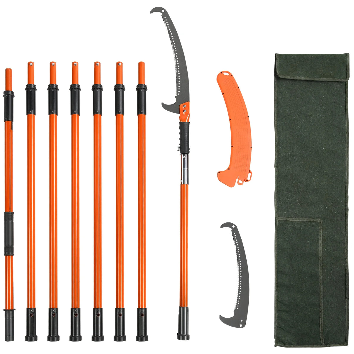 Manual Pole Saw 7.3-27 ft Extendable Tree Pruner Manual High Branches Trimmer w/ 8 Handles for Pruning Palms and Shrubs