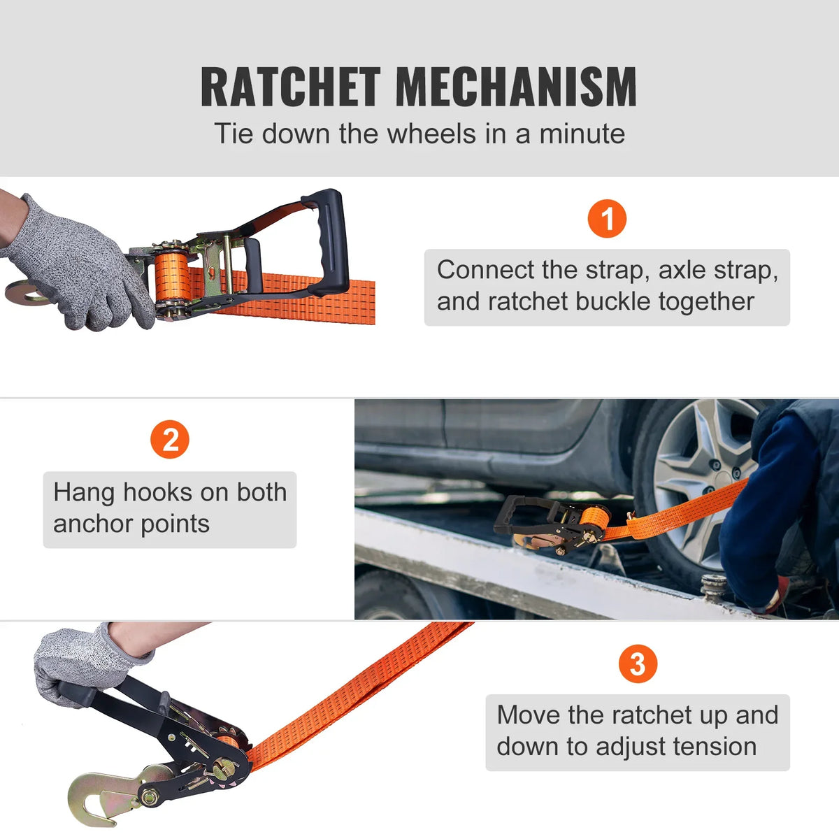 Ratchet Tie Down Straps Kit 2"x96"/120" Tire Straps Car Tie Down Straps with Snap Hooks for Passenger Car Truck Trailer