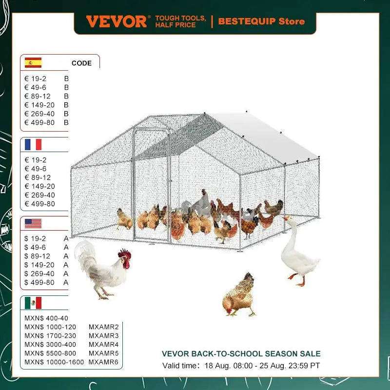Large Metal Chicken Coop Walk-in Chicken Runs Spire Roof Hen House  for Outdoor Backyard Farm Duck Rabbit Cage Poultry Pen