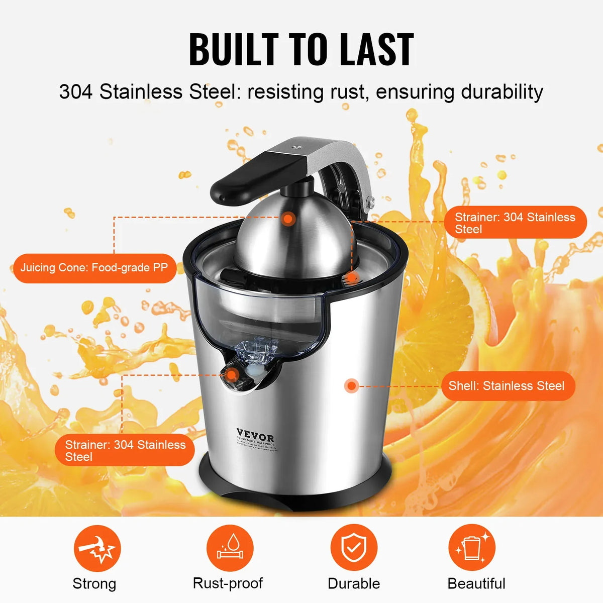 Electric Citrus Juicer Orange Juice Squeezer with Two Size Juicing Cones 300W Orange Juice Maker with Soft Grip Handle