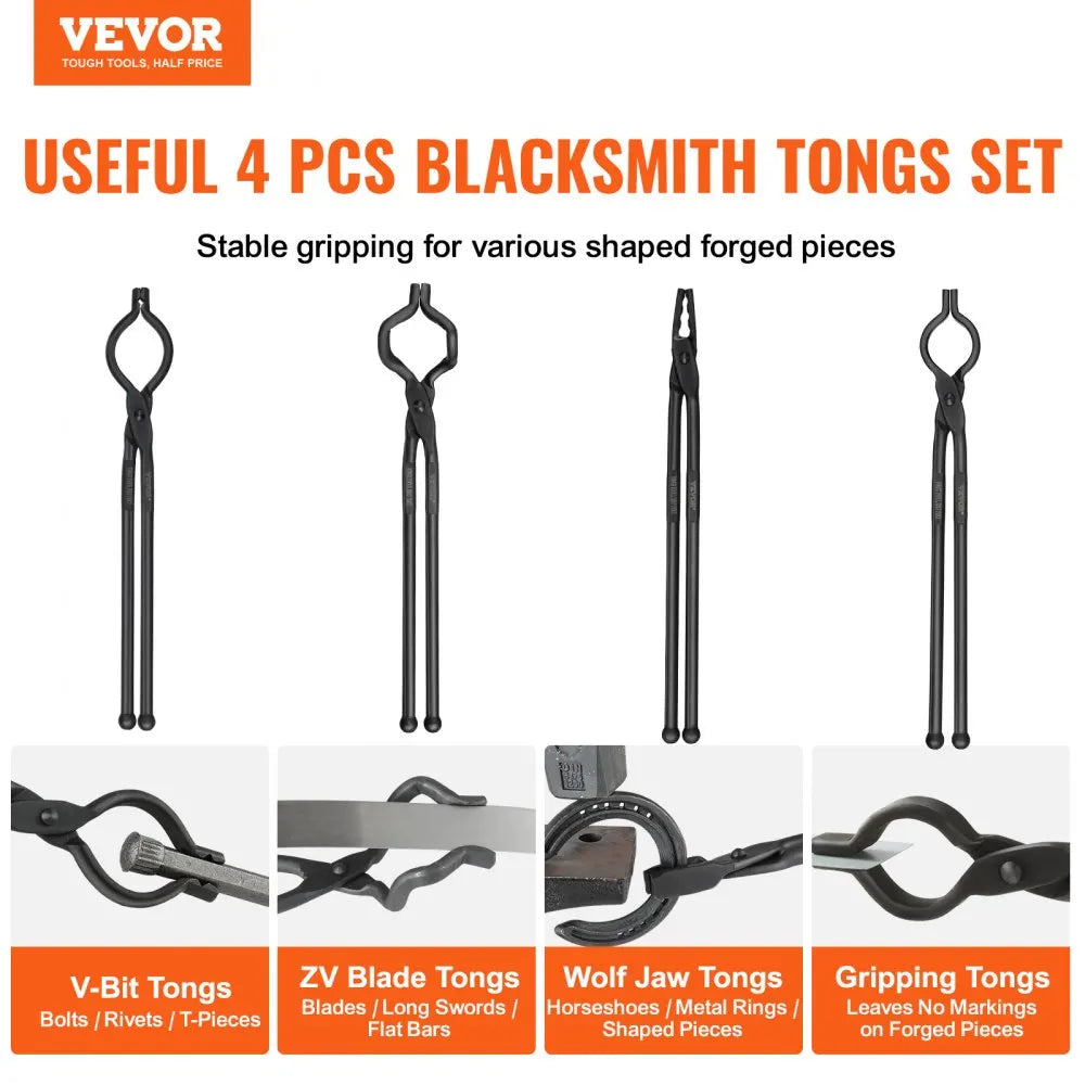 Forged Pliers Blacksmith Tongs 18''V-Bit Bolt Tongs Wolf Jaw Tongs ZV-Bit Tongs and Gripping Tongs Carbon Steel Forge Tong