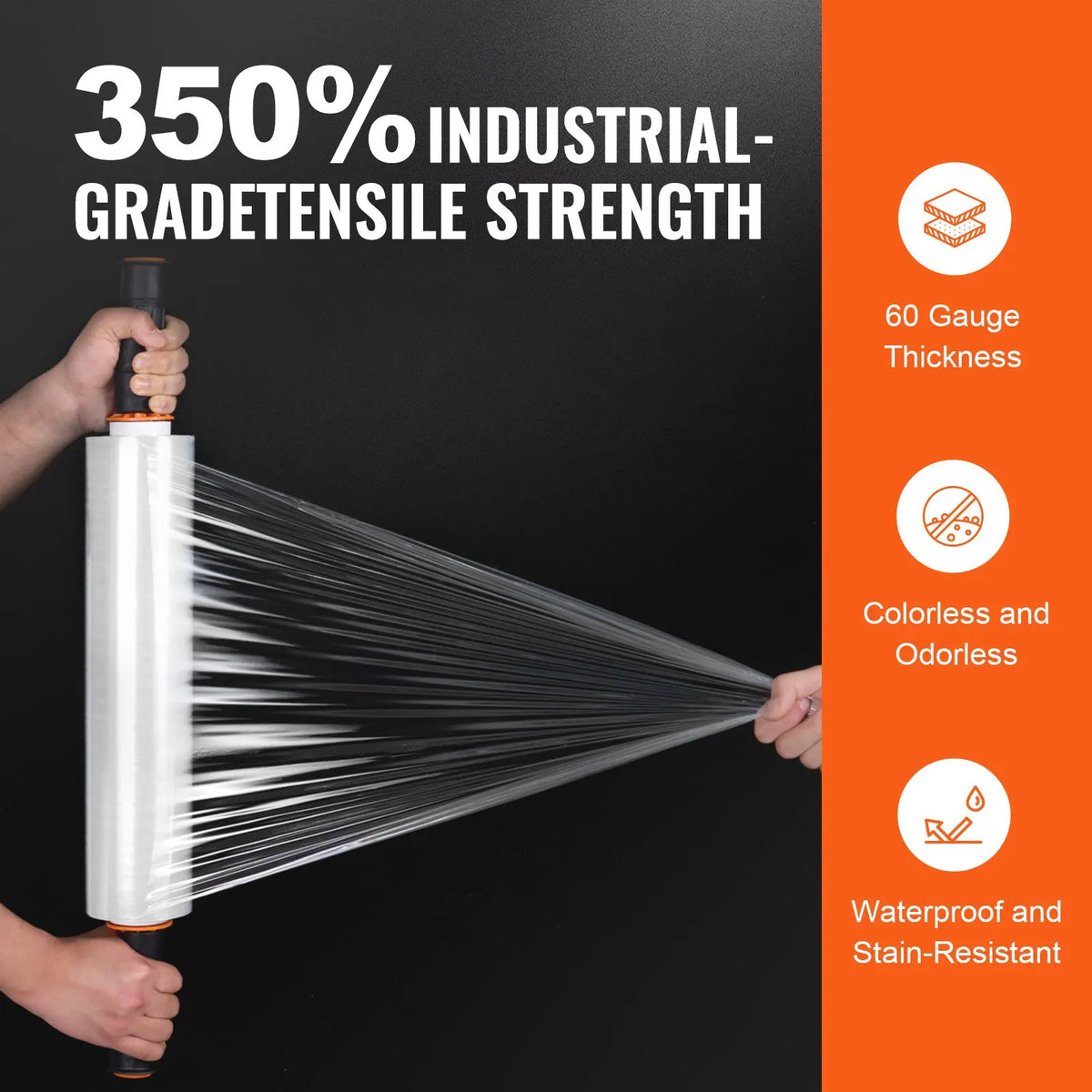 Stretch Wrap 15'' x 1000/1200 ft 1-4 Pack, 60/80 Gauge Heavy-Duty Shrink Film with Handles for Pallet Wrapping
