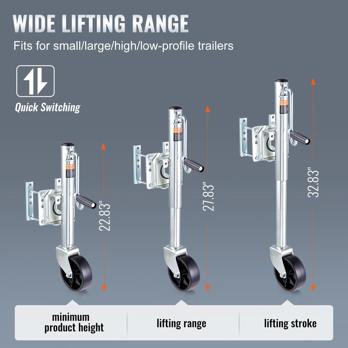 Trailer Jack Weight Capacity 1000/1500/2000 lbs, for lifting RV Trailer, Horse Trailer, Utility Trailer, Yacht Trailer