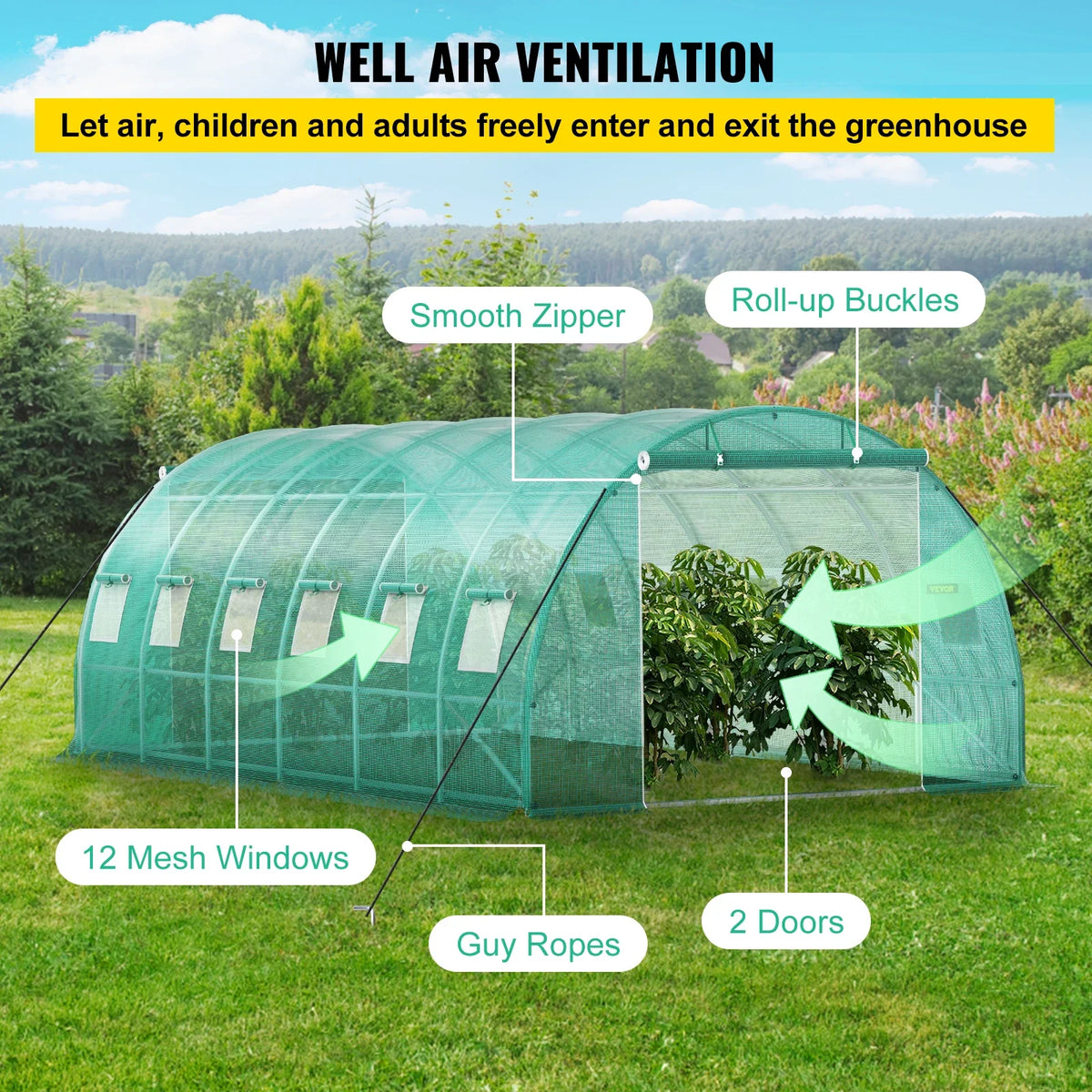 Walk-in Tunnel Greenhouse 20 x 10 x 7 ft Portable Plant Hot House with Galvanized Steel Hoops, 3 Top Beams For Plants Grow