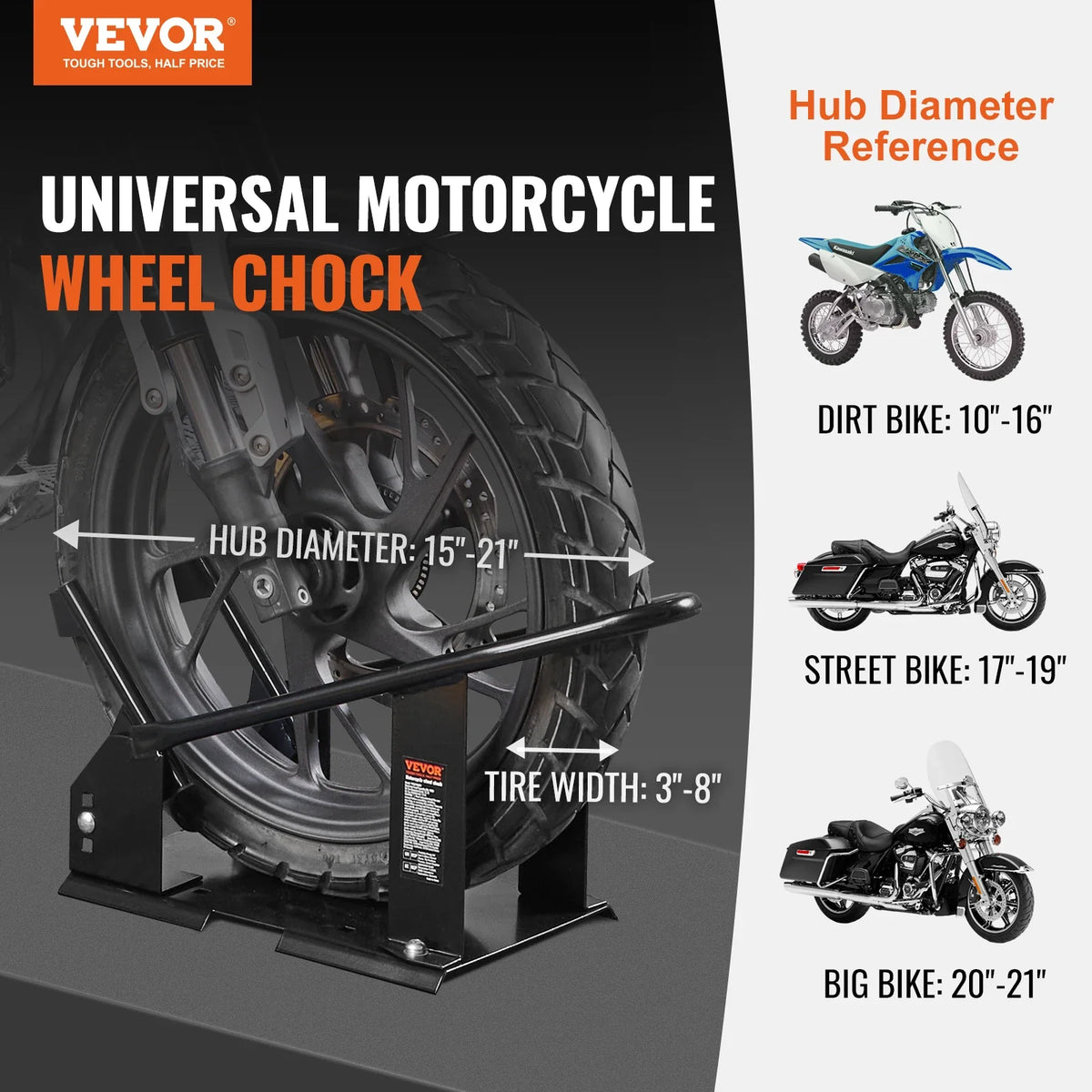 1800 lbs Capacity Wheel Cradle Holder  Steel Motorcycle Front Wheel Stand with 3 Adjustable Holes For 15"-21" Motorcycles