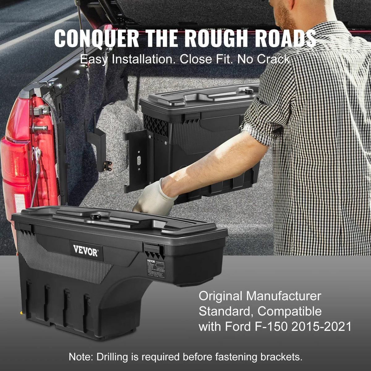Truck Bed Storage Box, 6.6 Gal/25 L ABS Wheel Well Tool Box, Waterproof and Durable, Compatible with Ford F-150 2015-2021