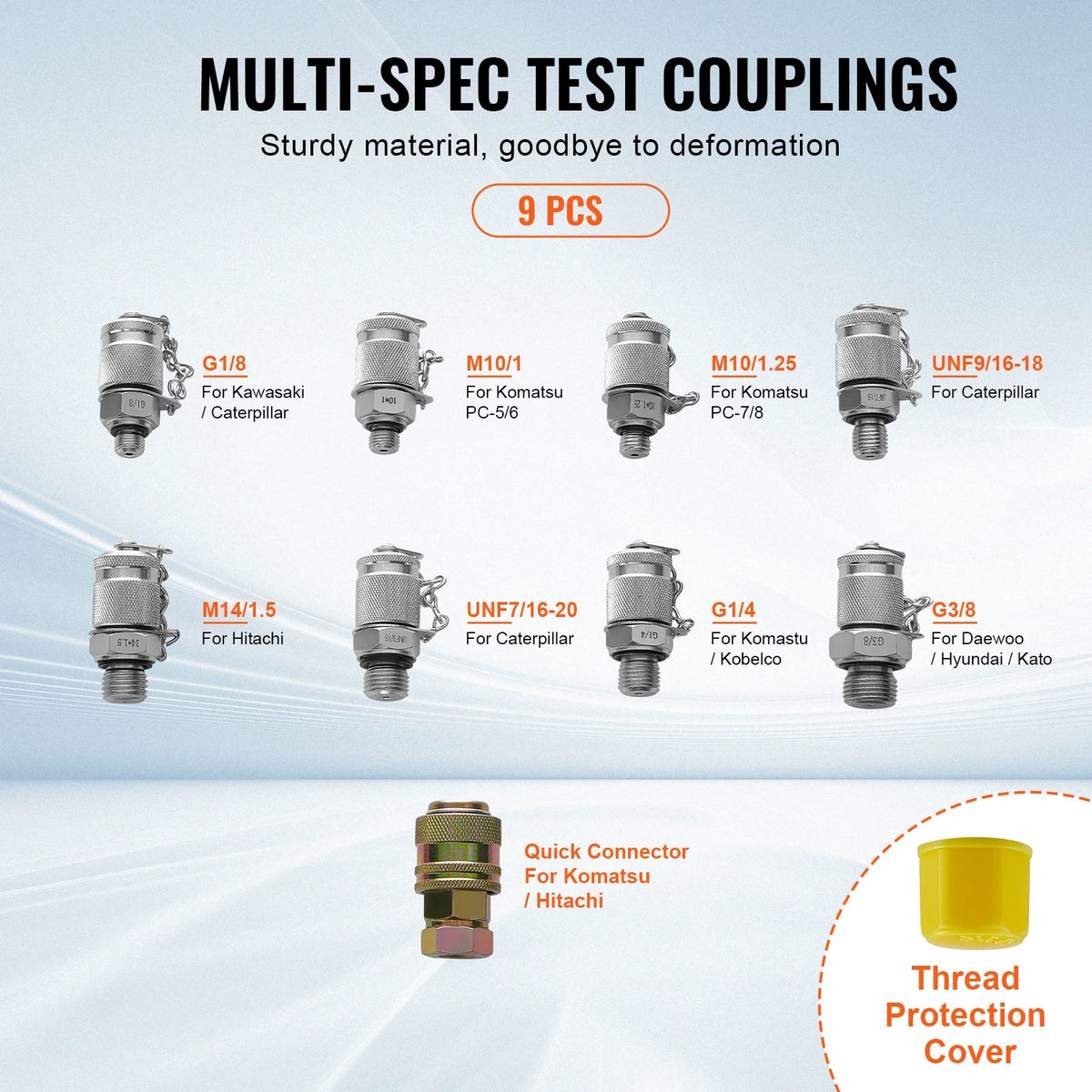 Hydraulic Pressure Test Kit 250/400/600bar 3 Gauges 9 Test Couplings for Excavator Tractors Construction Machinery