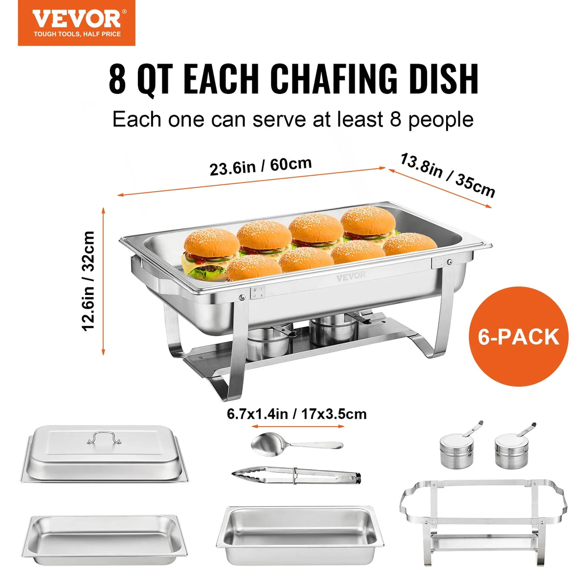 8QT Rectangle Chafing Dish 1/2/4/6 Packs w/ Full Size Pans Buffet Catering Warmer Server Folding Stand Fuel Holder Tray
