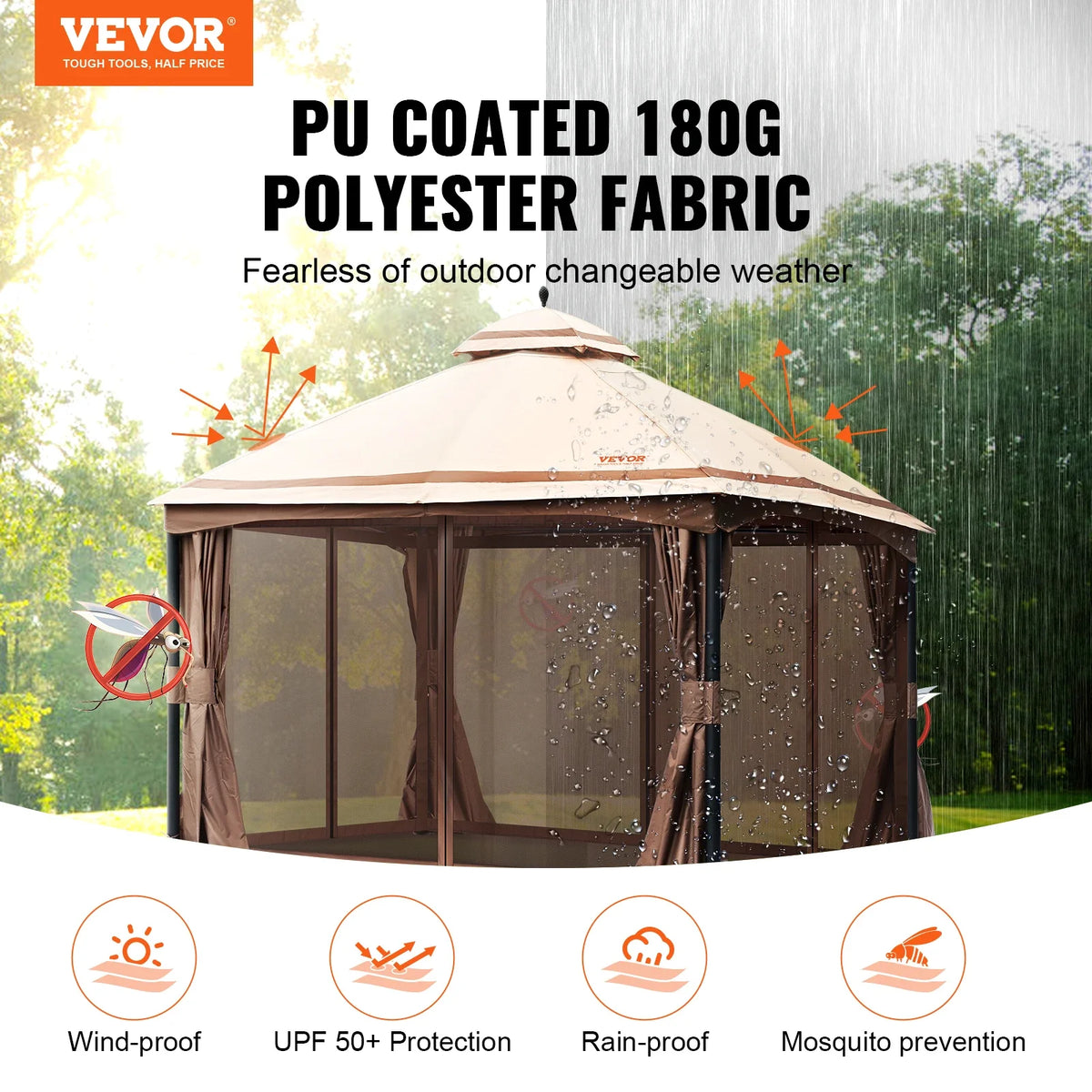 11x11ft/10x10ft/10x13ft Portable Gazebo PU Coated 250D Garden Market Waterproof Collapsible Canopy Party Tent for Outdoor
