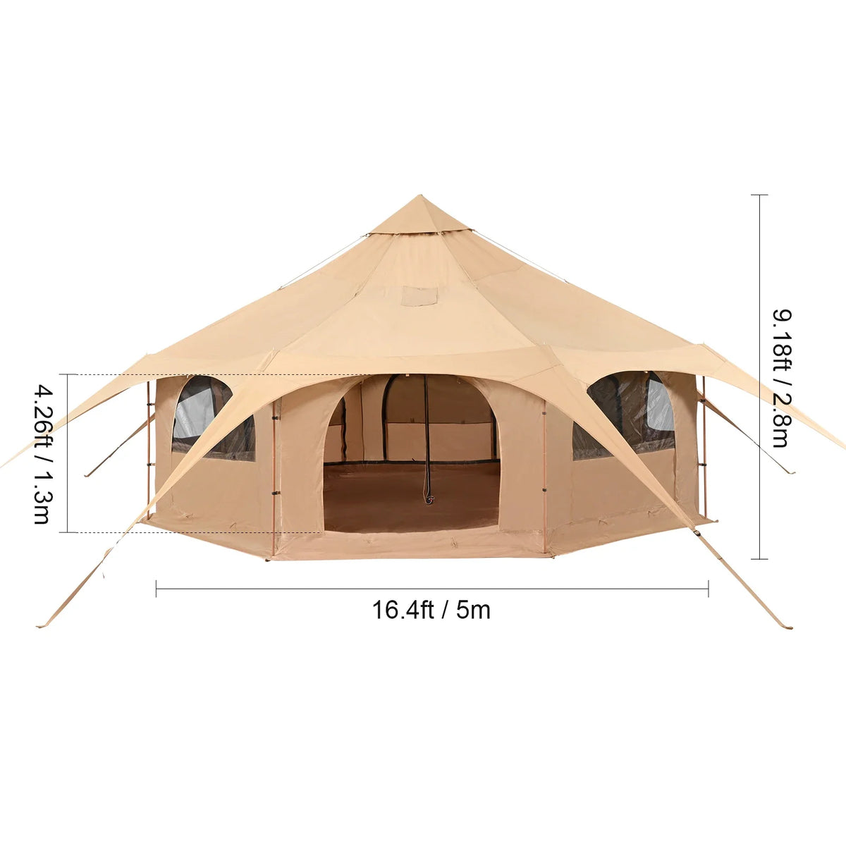 Canvas Tent 5 m/16.4 ft Bell Tent for Camping w/Stove Jack Breathable Yurt Tent for 8 People Camping Outdoor Hunting Party