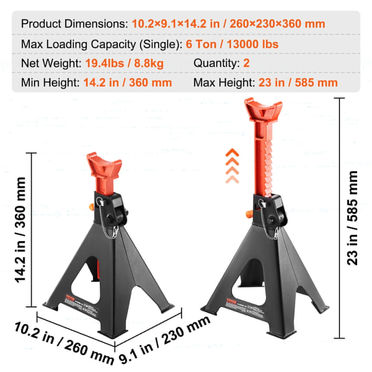 1 Pair Jack Stands, 3/6 Ton Capacity Car Jack Stands Double Locking, for lifting SUV, Pickup Truck, Car and UTV/ATV