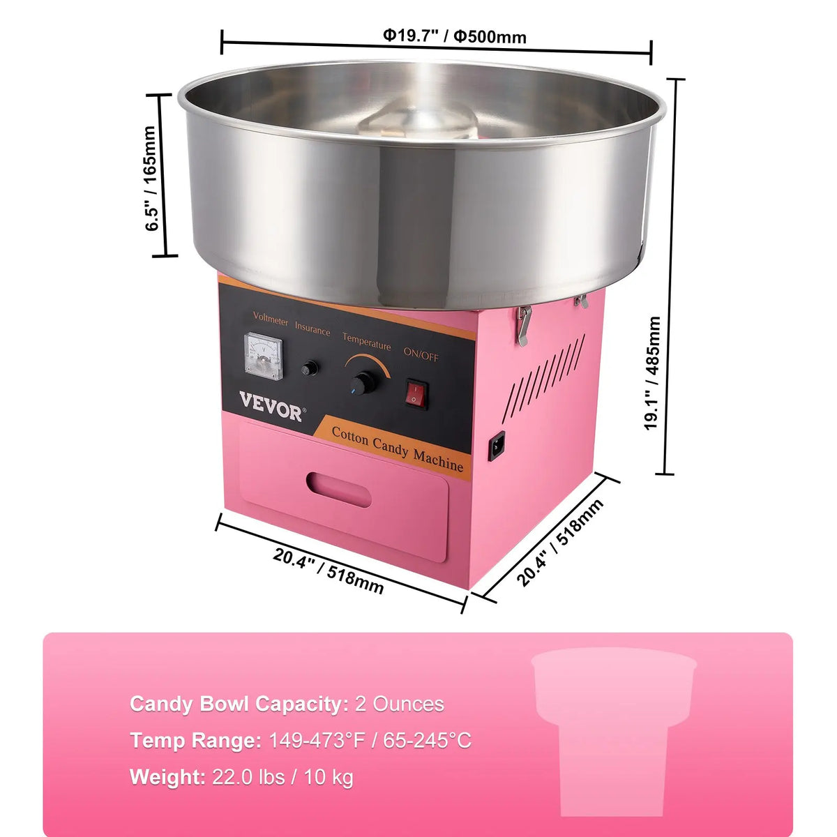 Electric Cotton Candy Machine with Cart and No Bubble Cover,1000W Floss Maker Perfect for Home,Kids Birthday,Family Party