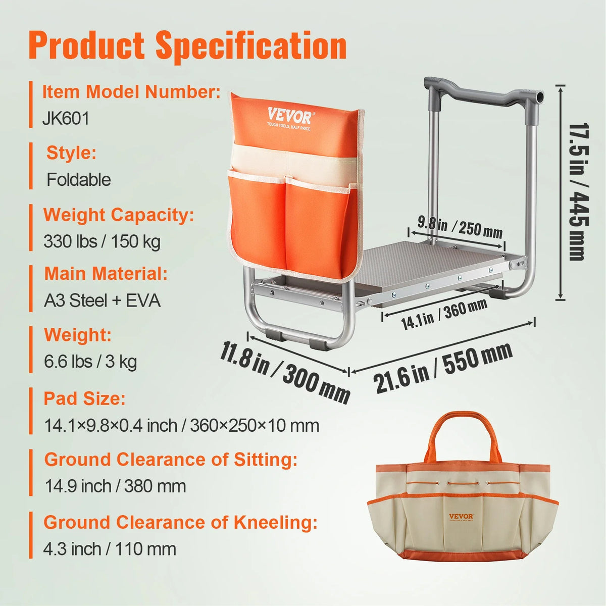 Garden Kneeler and Seat 330 lbs Load Capacity 8/10" EVA Wide Pad Foldable Garden Stool Kneeling Bench for Gardening