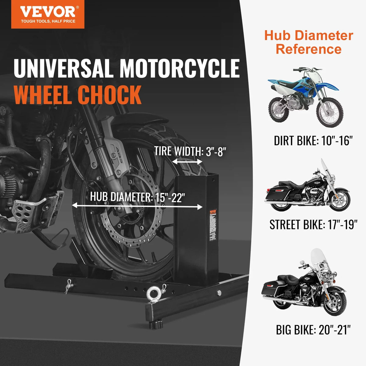 Motorcycle Wheel Chock Upright 1800 lbs Heavy-duty Steel Motorcycle Front Wheel Stand with Adjustable Holes For Motorcycle