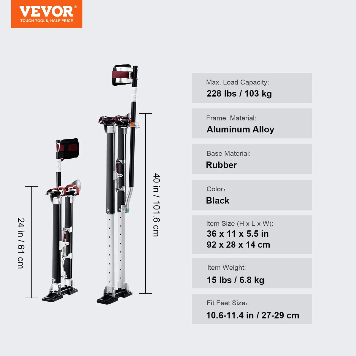 Drywall Stilts  24"-40" Adjustable Aluminum Stilts Tool Durable and Non-slip Work Stilts for Sheetrock Painting/Walking