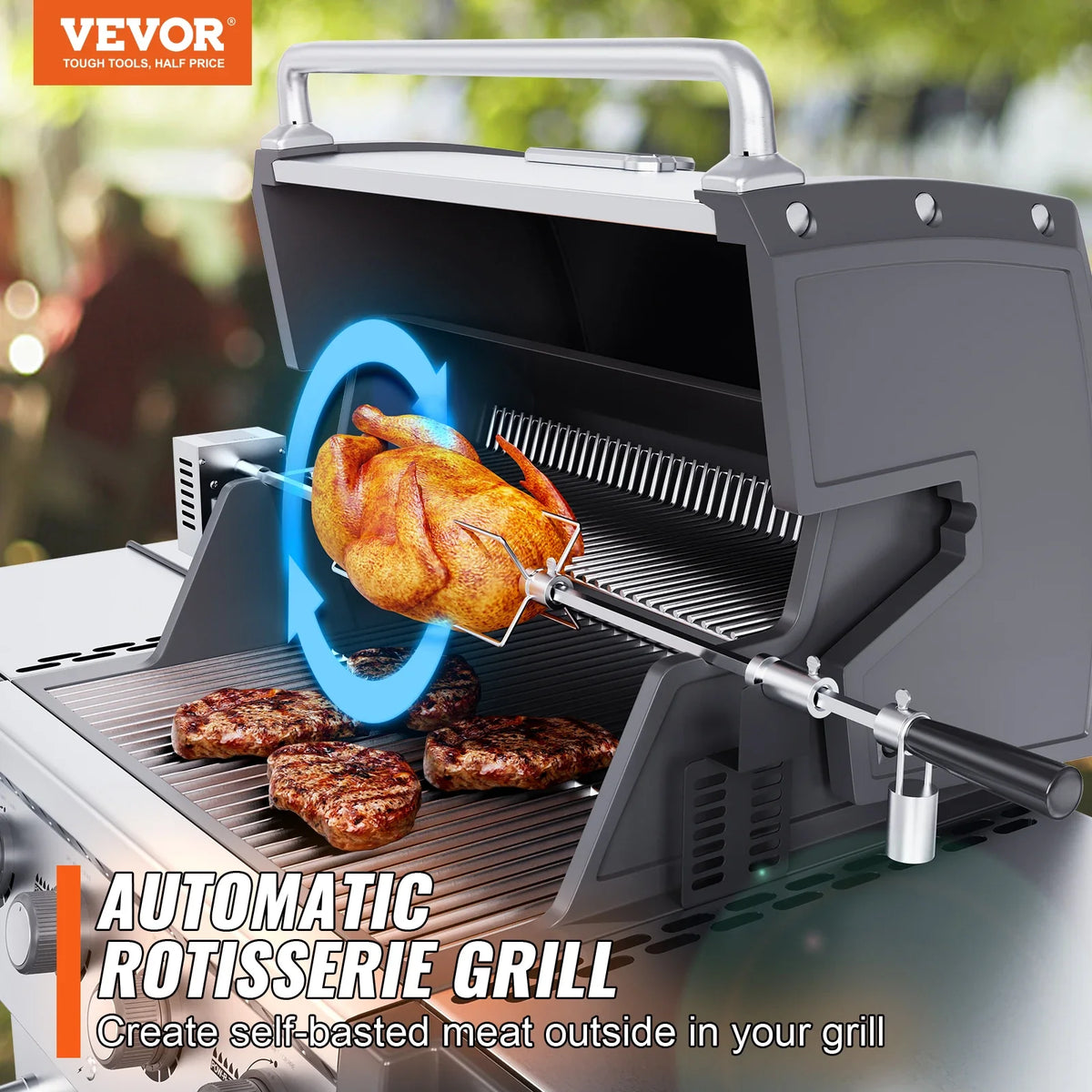 Universal Grill Rotisserie Kit, Electric BBQ Grill, Stainless Steel Automatic Grilling Kit, 32"/39" Hexagon Spit Rod