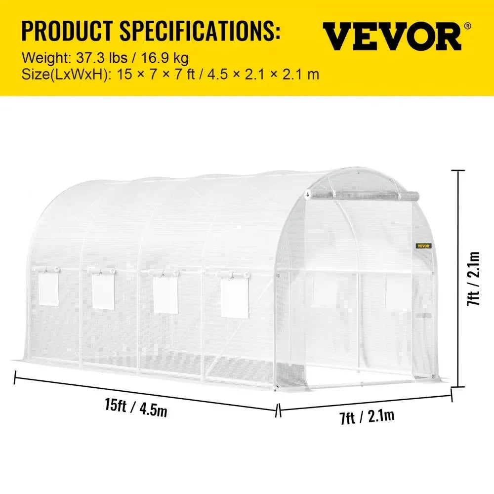 Walk-in Tunnel Greenhouse Galvanized Frame & Waterproof Cover 15x7x7/10x7x7/20x10x7/12x7x7 ft Greenhouses & Cold Frames