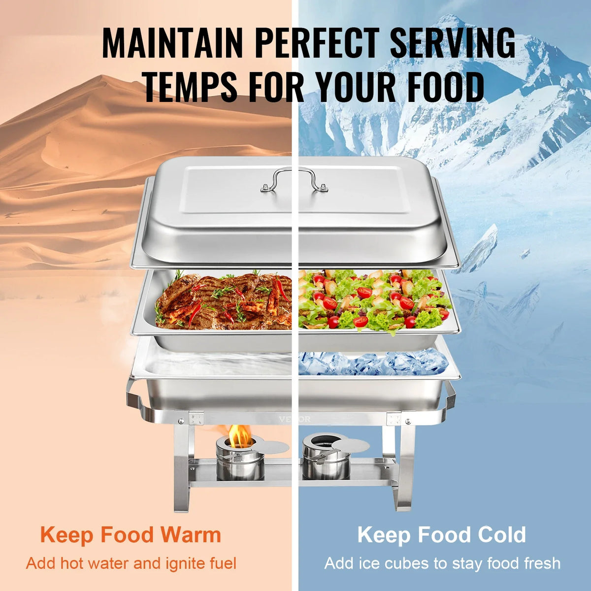 8QT Rectangle Chafing Dish 1/2/4/6 Packs w/ Full Size Pans Buffet Catering Warmer Server Folding Stand Fuel Holder Tray