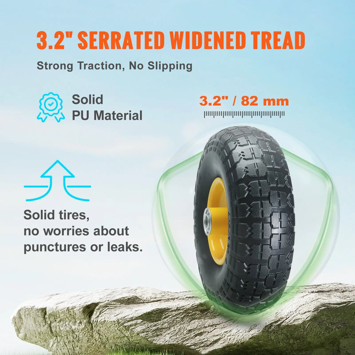 10" Solid PU Tire & Wheel Set (2-Pack),400 lbs Load, Flat-Free Tubeless for Hand Trucks, Carts, Dollies & Trailers