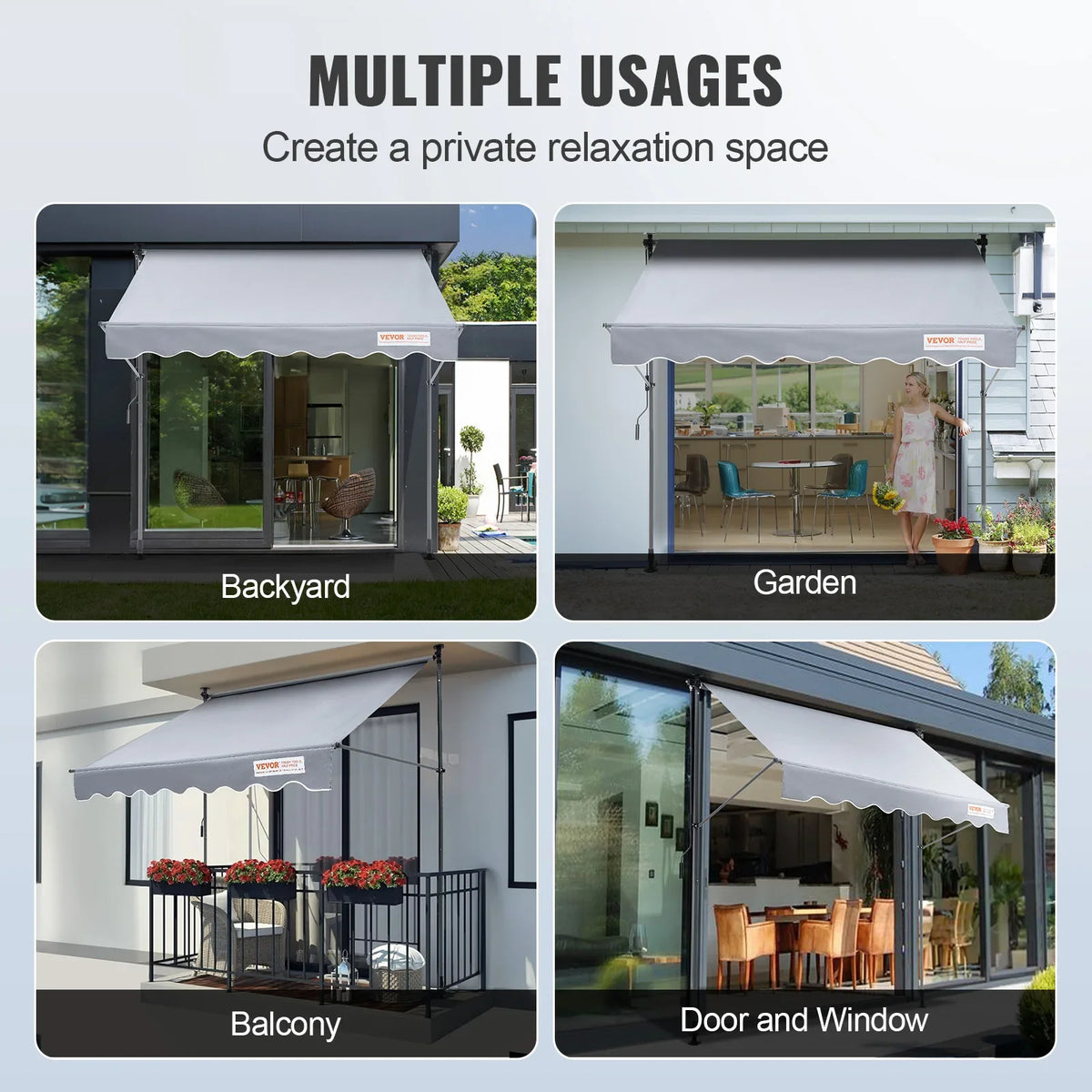 Manual Retractable Awning Outdoor Portable Sunshade Shelter Adjustable Patio Door Window Awning Canopy for Backyard Garden