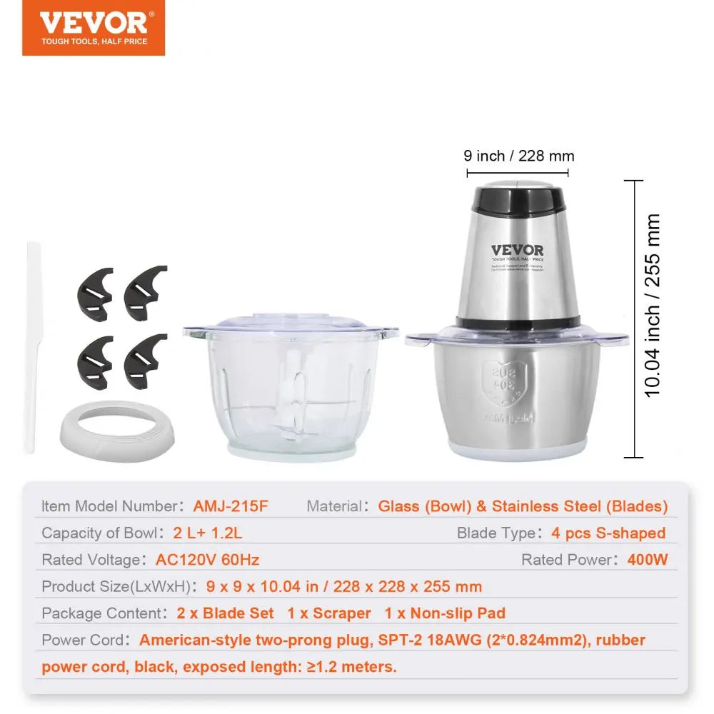 Food Processor,Electric Meat Grinder with 4 Blades,400W Electric Food Chopper,2 Speeds Food Grinder for Meat,Vegetables ﻿
