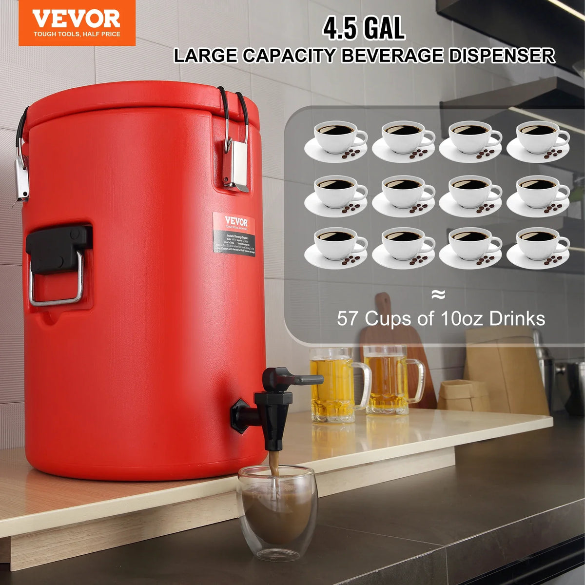 Stainless Steel Insulated Beverage Dispenser,17.2L,Thermal Hot and Cold Drink Server Dispenser w/Spigot Handle for Hot Tea