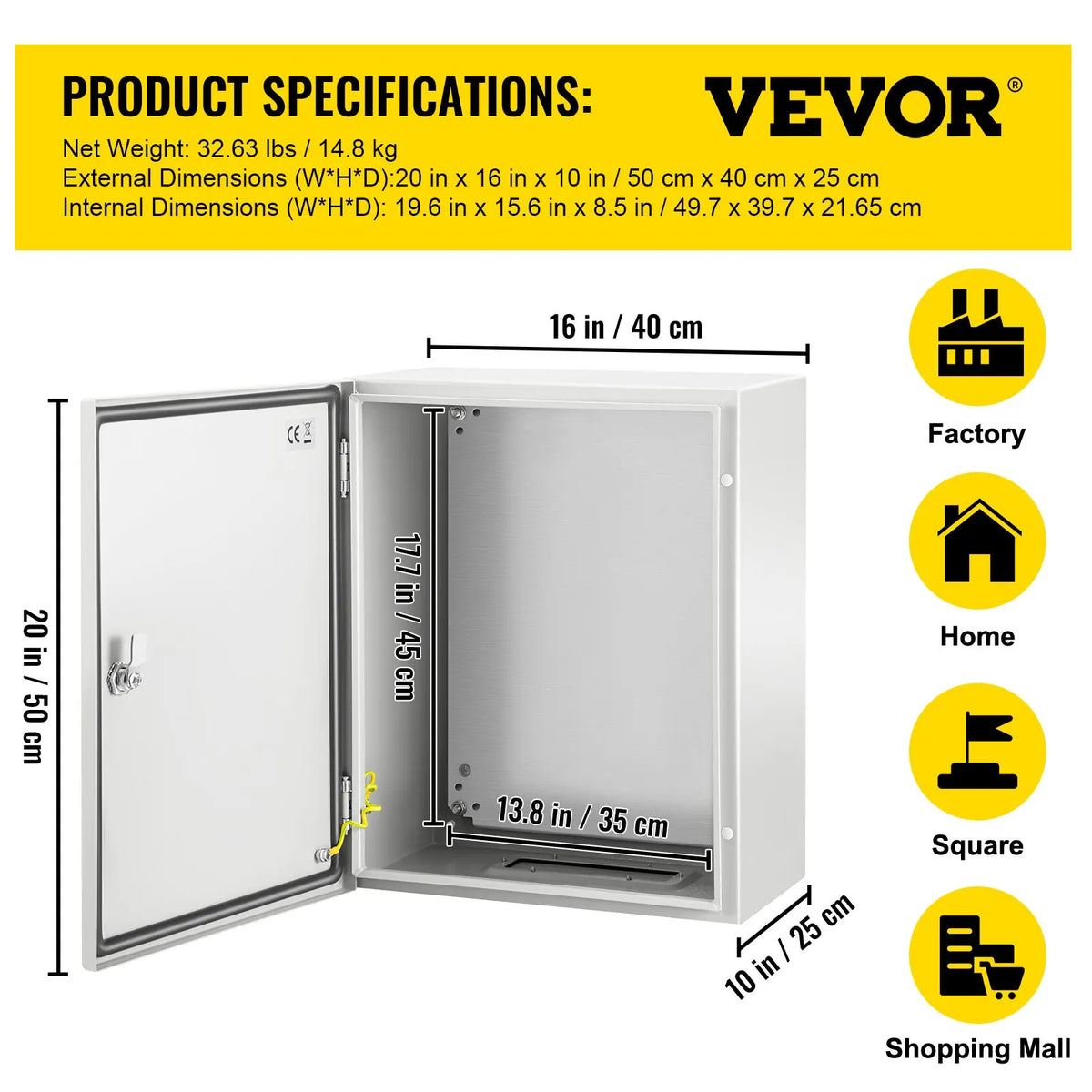 NEMA 4X Steel Enclosure 4 Sizes, IP66 Water/Dustproof w/Mount Plate - Outdoor/Indoor Elec Box
