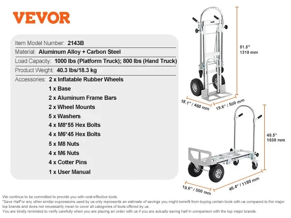Aluminum Folding Hand Truck Heavy Duty Industrial Collapsible Dolly Cart for Transport and Moving in Warehouse Supermarket