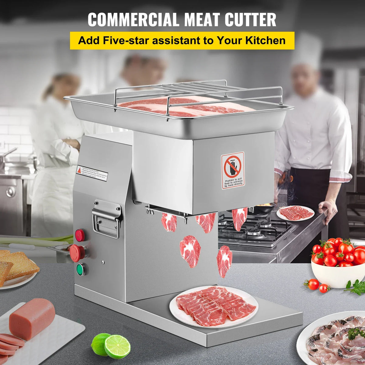 Commercial Meat Cutter Machine 1100 LB/H 3mm Stainless Steel with Pulley 600W Electric Food Cutting Slicer for Kitchen