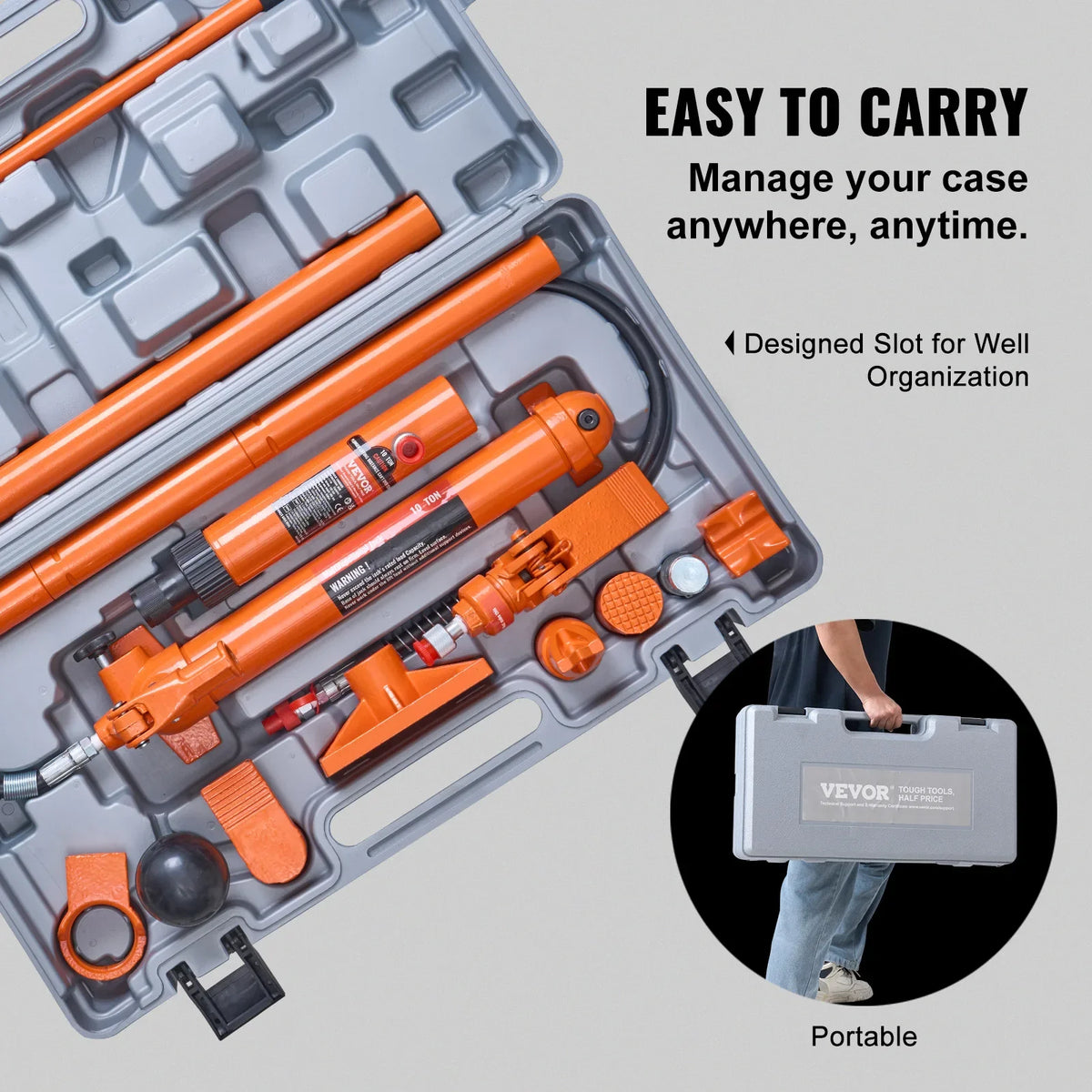 10/12 Ton Porta Power Kit, Hydraulic Jack, Auto Body Frame Repair Kit with Storage Case for Car Repair, Truck, Farm