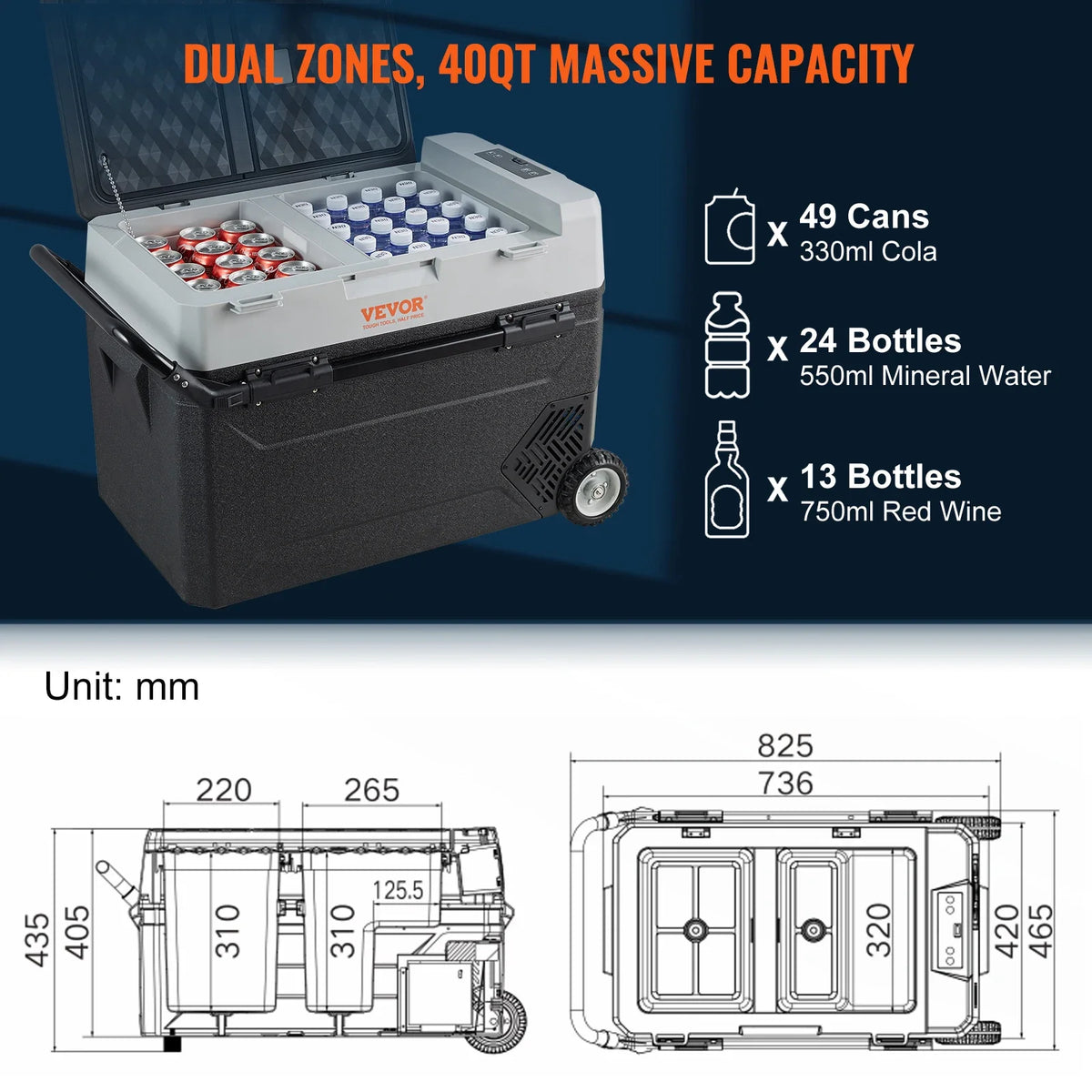 38L 53L Mini Fridge Car Refrigerator Portable  Freezer Electric Ice Box with Wheels Compressor for RV Boat Camping Traveli