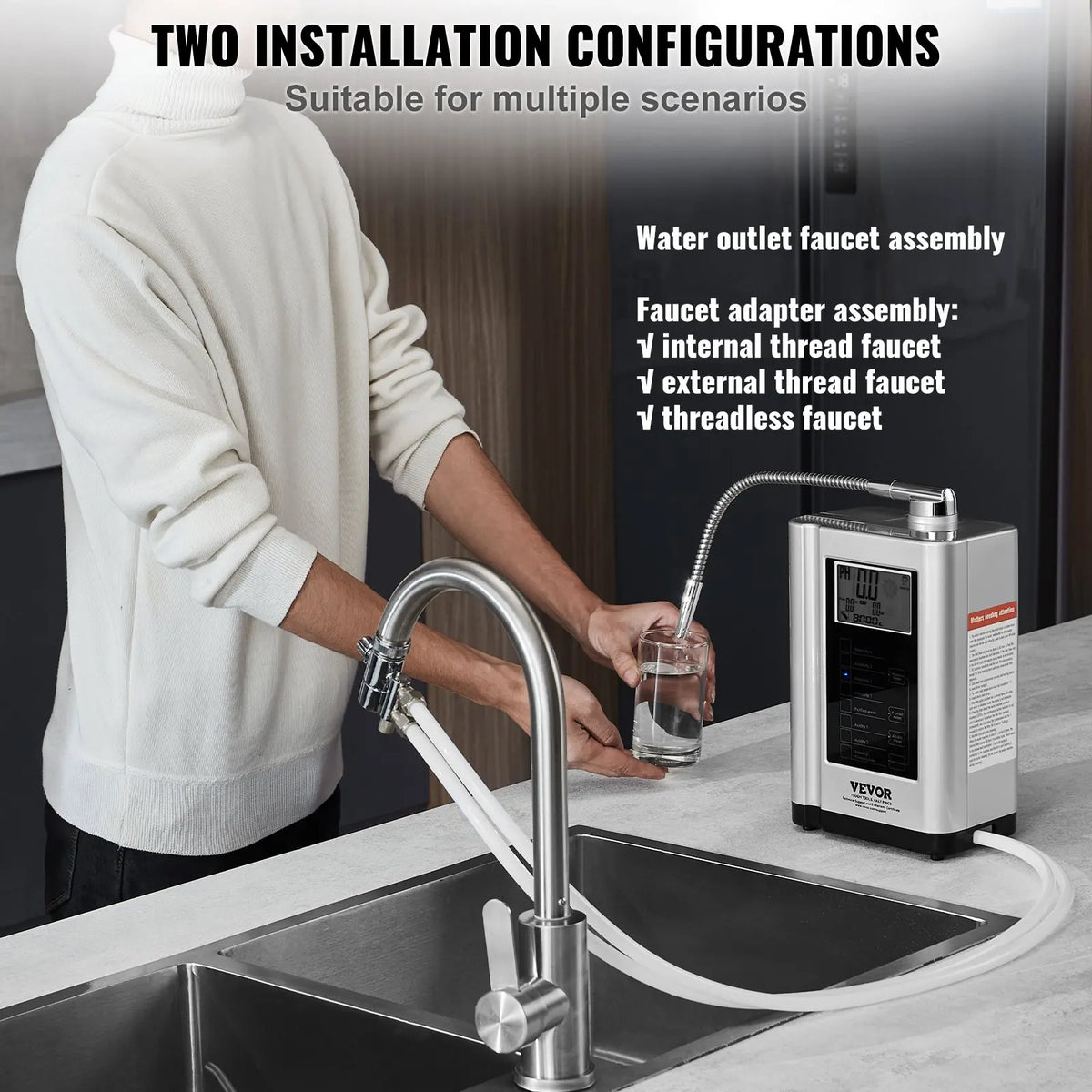 Alkaline Water Ionizer Machine,pH3.5-10.5 Alkaline Acidic Hydrogen Water Purifier,7Water Settings System,8000L Per Filter