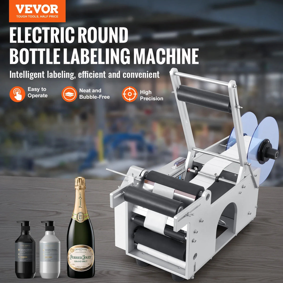 Semi-Automatic Round Bottle Labeling Machine 20-50pcs/min Electric Label Applicator for Bottles Diameter 0.78-4.72in