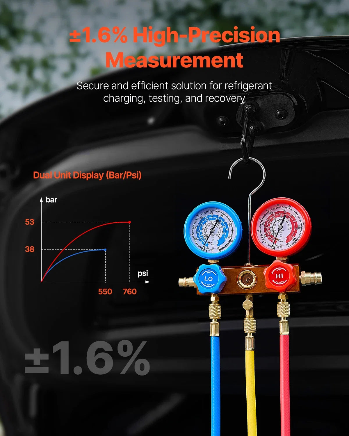 3.5CFM AC Vacuum Pump & Gauge Set Single Stage Rotary Vane HVAC Air Vacuum Pump A/C Refrigerant Manifold Gauge Kit w/Hose