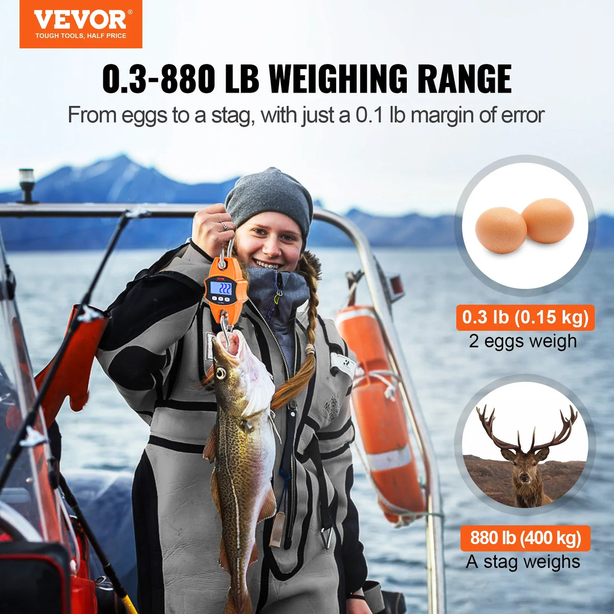 300/400 kg Digital Crane Scale Industrial Heavy Duty Handheld Hanging Scale with Hooks for Farm Hunting Outdoor Fishing