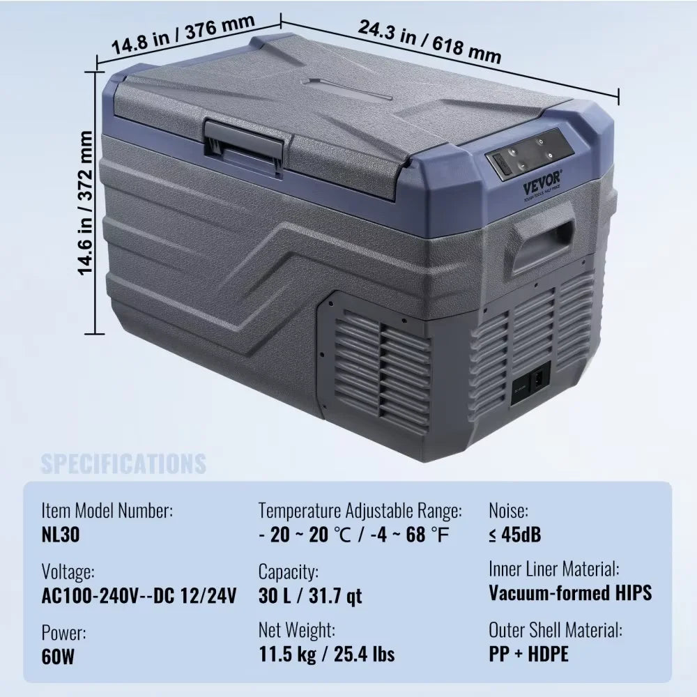 Portable Car Refrigerator Freezer Compressor 9L/12L/15L/30L/37L/45L Single Zone for Car Home for Outdoor Camping and RV
