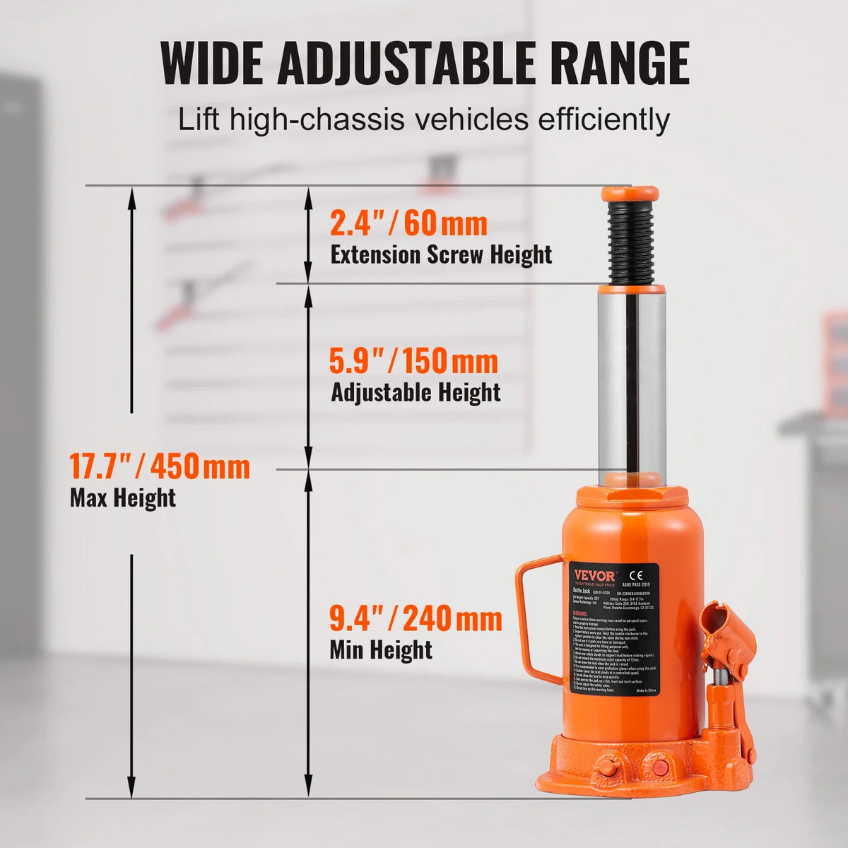 Hydraulic Bottle Jack 20 Ton/44092 LBS All Welded Bottle Jack for Car Pickup Truck RV Auto Repair Industrial Engineering