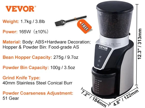 40MM Conical Burr Grind Setting Coffe Bean Electric Grinder Mocha Espresso Adjustment Coffee Machine for Home and Kitchen