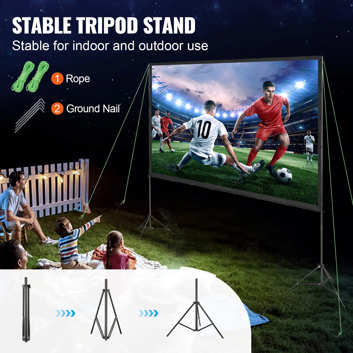 Projector Screen with Stand 120/150 inch 4K 1080 HD Outdoor Movie Screen for Home Theater Cinema Backyard Movie