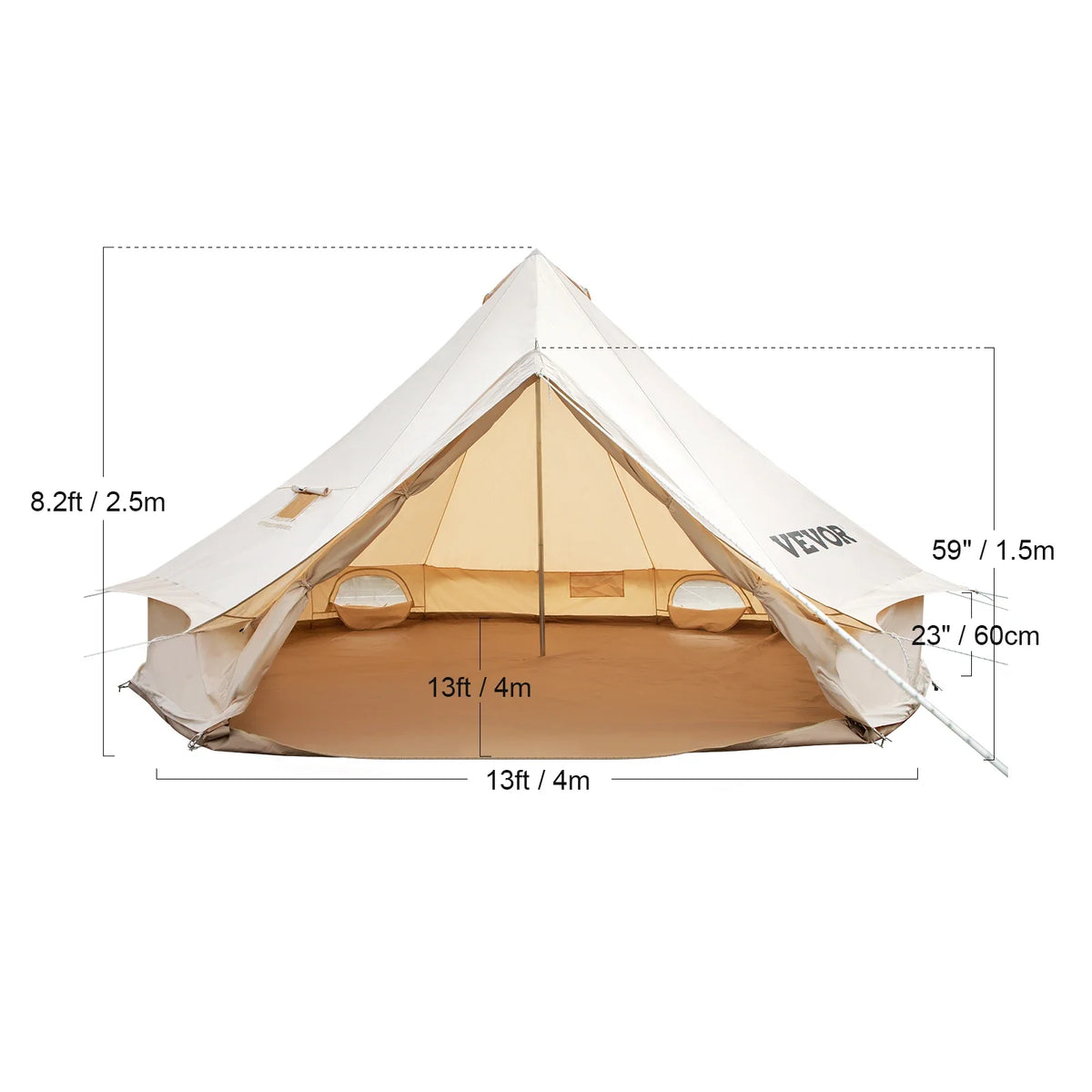 Canvas Bell Tent 4 Seasons Canvas Tent for Camping with Stove Jack Breathable Tent Family Camping Outdoor Hunting Party