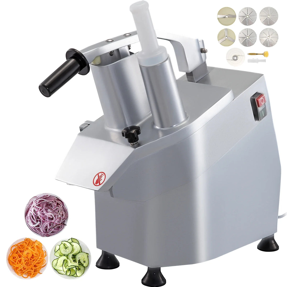Commercial Food Processor 2 Feeding Holes, 550W Electric Stainless Steel Vegetable Slicer 1600 RPM, W/ Detachable 6-blades