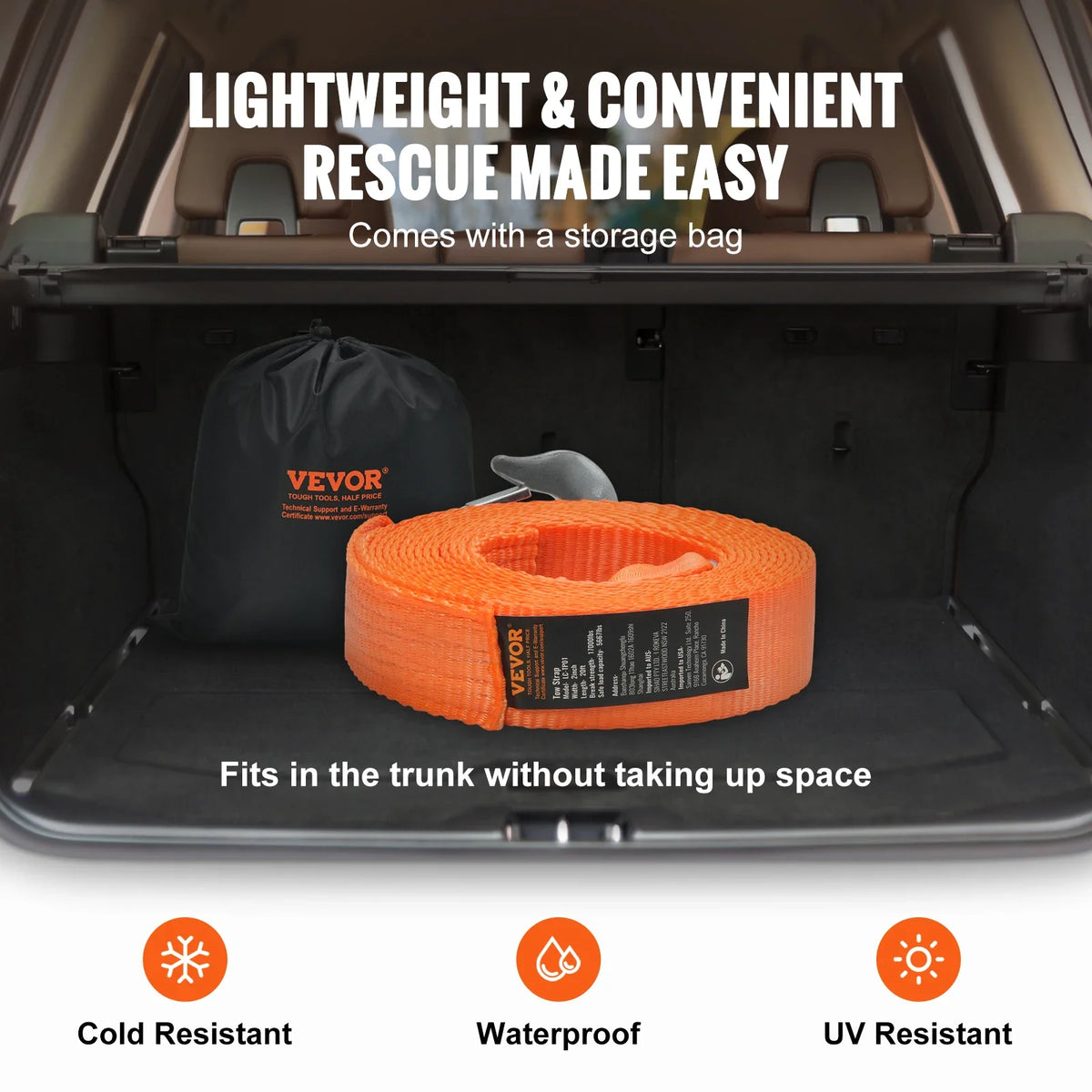 2"x20' ATV Tow Strap with Hooks 17000 lbs Capacity for  Vehicles Essential Towing Accessory for Roadside Assistance