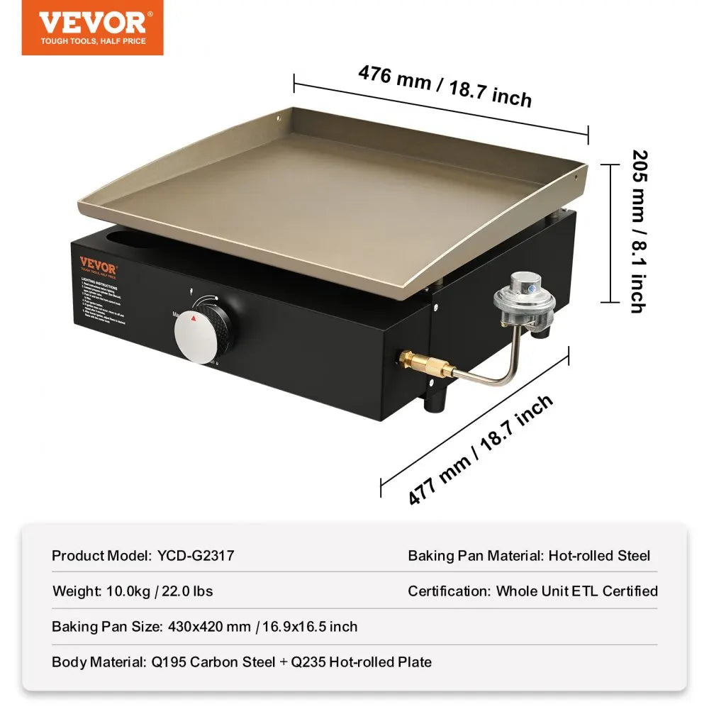 Commercial Griddle on Cart,17/22/36in Heavy Duty Manual Flat Top Griddle,Outdoor Cooking Station,Steel LPG Gas Griddle