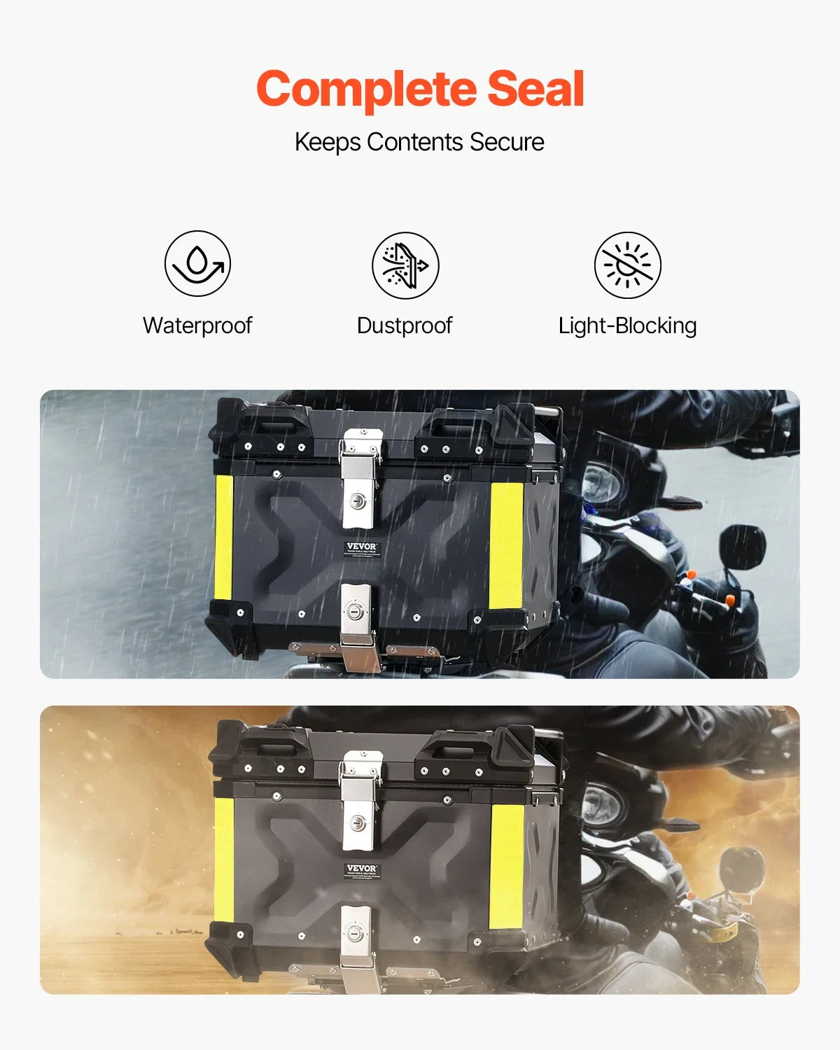 45L/55L/65L Universal Aluminum Alloy Motorbike Tail Box with Leather Lining & Lock  Fit for 99% of Motorcycle Frames