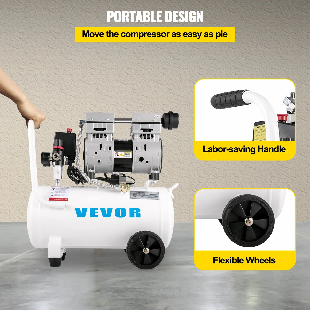 Air Compressor 6.6/11 Gal,Portable Air Compressor 1 HP, Oil Free Air Compressor Steel Tank 750W Ultra Quiet Compressor