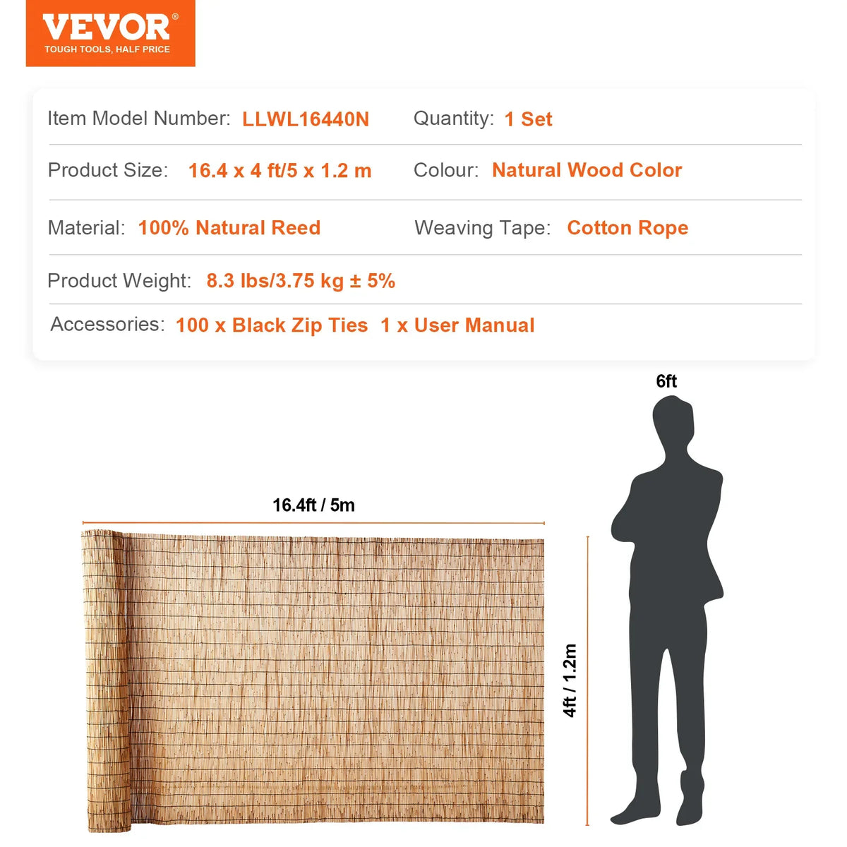 Natural Reed Fencing 5.5 ft x 16.4 ft Balcony Reed Fence Roll for Outdoor Backyard Patio Backyard Garden Fencing Divider