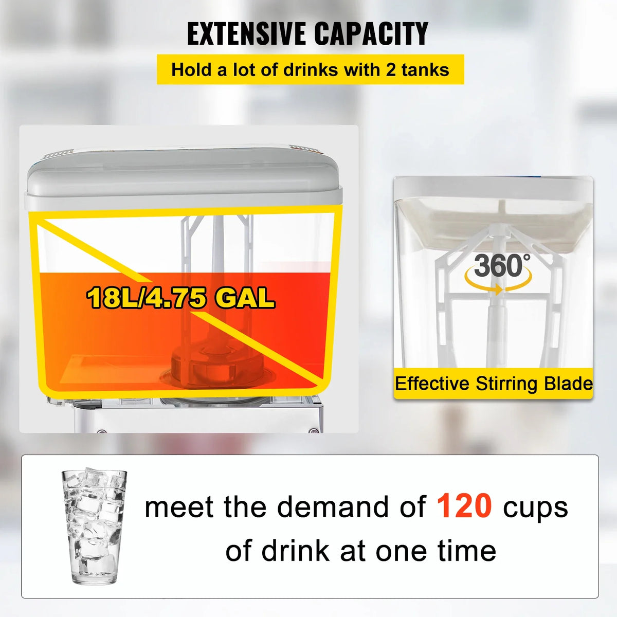 Commercial Beverage Dispenser 18L 1/2/3 Tank Cold Beverage Dispenser Stainless Steel Juice Dispenser Thermostat Controller