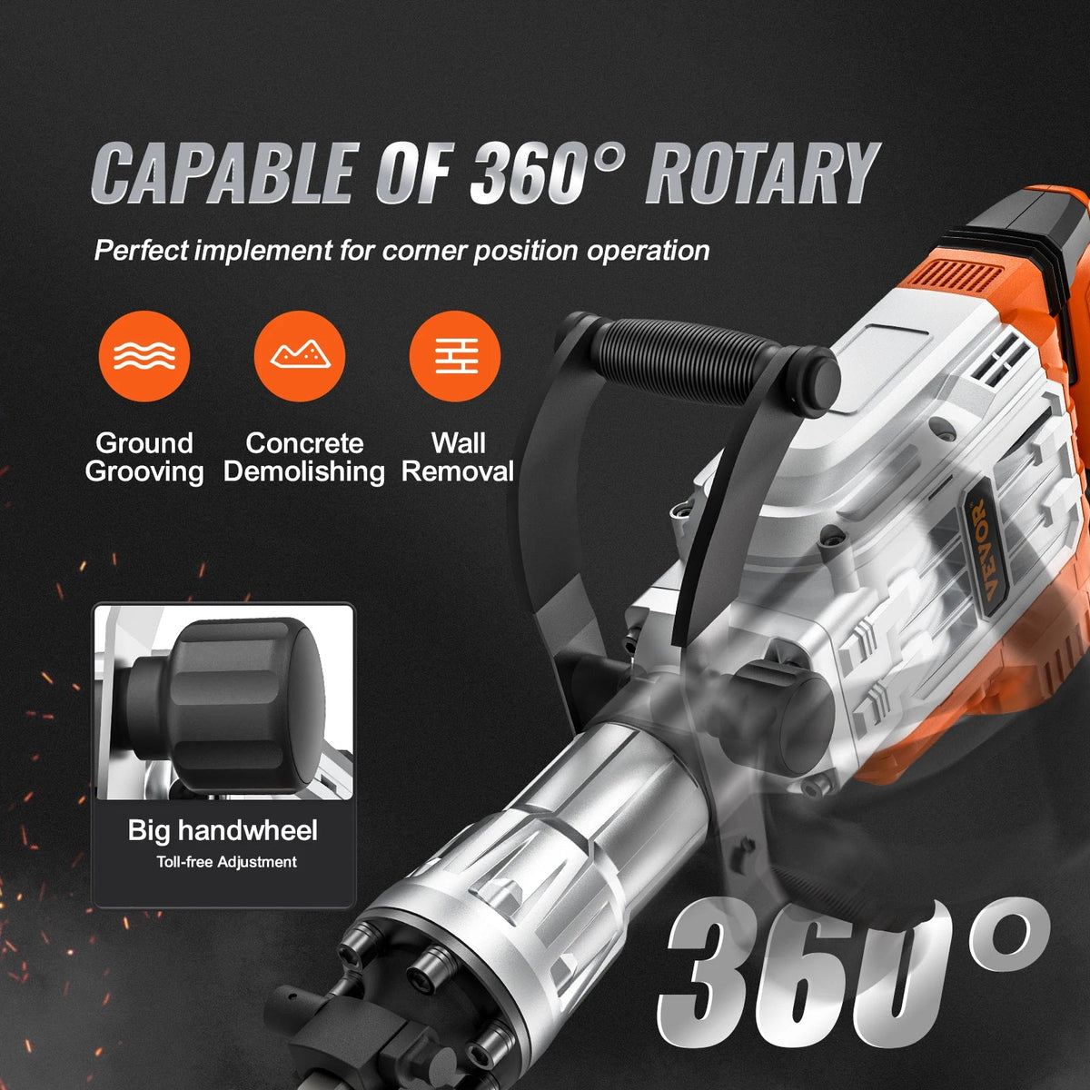 3500W Demolition Jack Hammer 1900 BPM Electric Jack Hammer Concrete Breaker 2pcs Chisel for Trenching and Breaking Holes