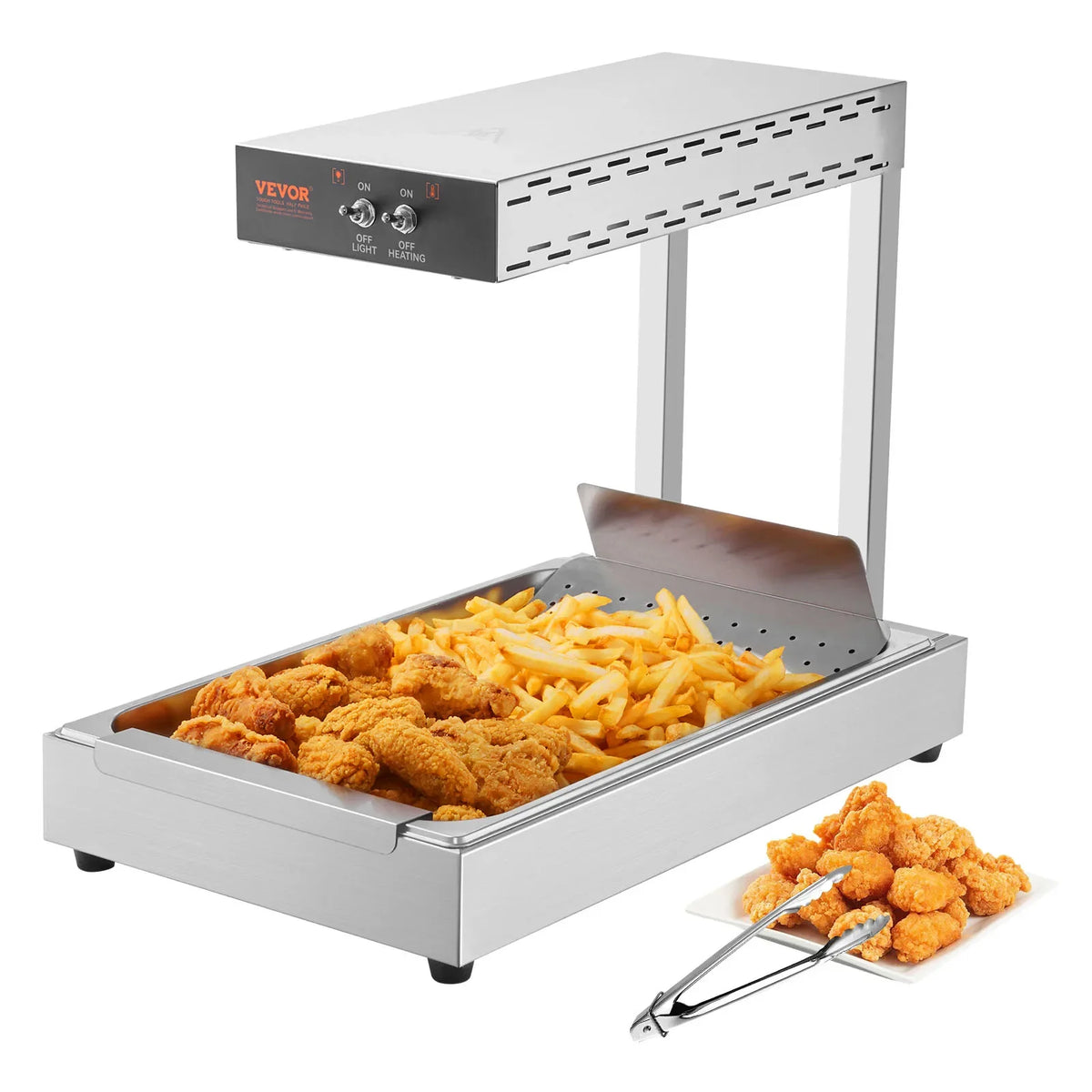 French Fry Food Warmer, 750W Commercial Food Heating Lamp, Electric Stainless Steel Warming Light Dump Station, for Buffet